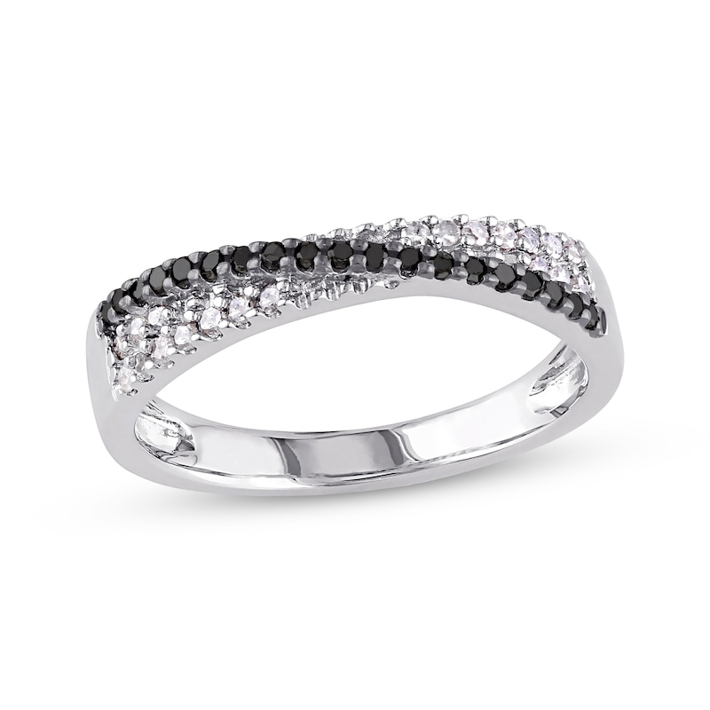 Main Image 1 of Black & White Diamond Crossover Ring 1/4 ct tw Sterling Silver