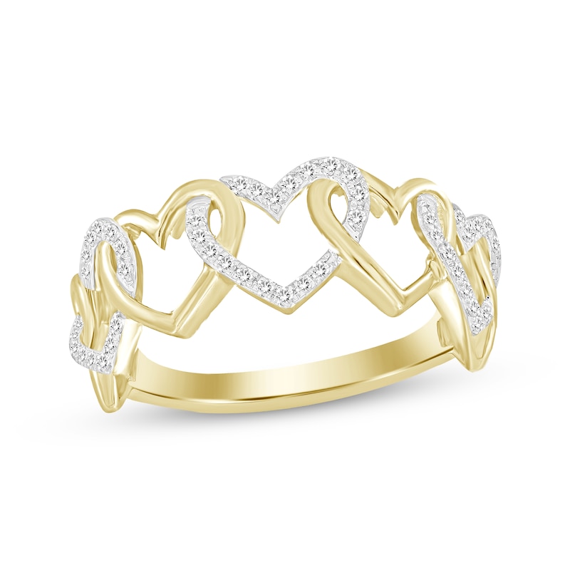 Diamond Linked Hearts Ring 1/6 ct tw 10K Yellow Gold