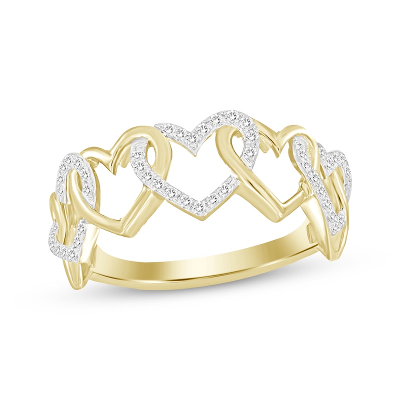 Main Image 1 of Diamond Linked Hearts Ring 1/6 ct tw 10K Yellow Gold