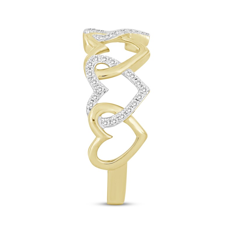 Main Image 2 of Diamond Linked Hearts Ring 1/6 ct tw 10K Yellow Gold