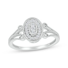 Multi-Diamond Oval Milgrain Promise Ring 1/8 ct tw 10K White Gold
