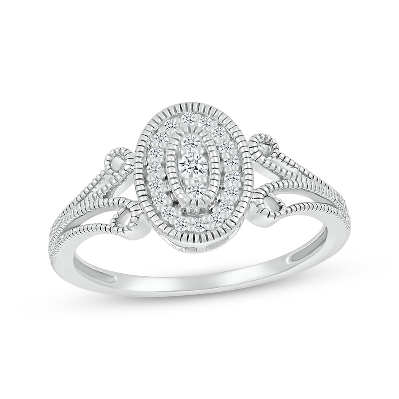 Main Image 1 of Multi-Diamond Oval Milgrain Promise Ring 1/8 ct tw 10K White Gold