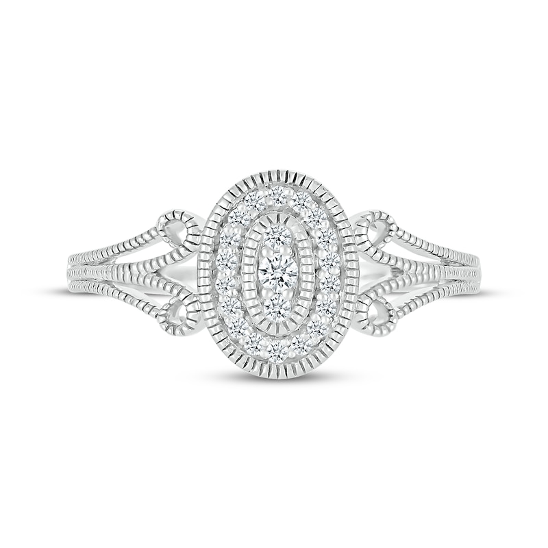 Main Image 3 of Multi-Diamond Oval Milgrain Promise Ring 1/8 ct tw 10K White Gold