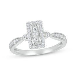 Multi-Diamond Rectangle Promise Ring 1/5 ct tw 10K White Gold