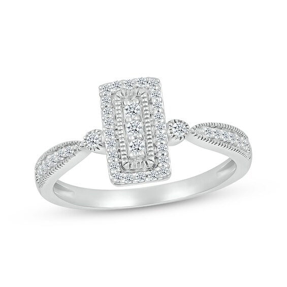 Multi-Diamond Rectangle Promise Ring 1/5 ct tw 10K White Gold