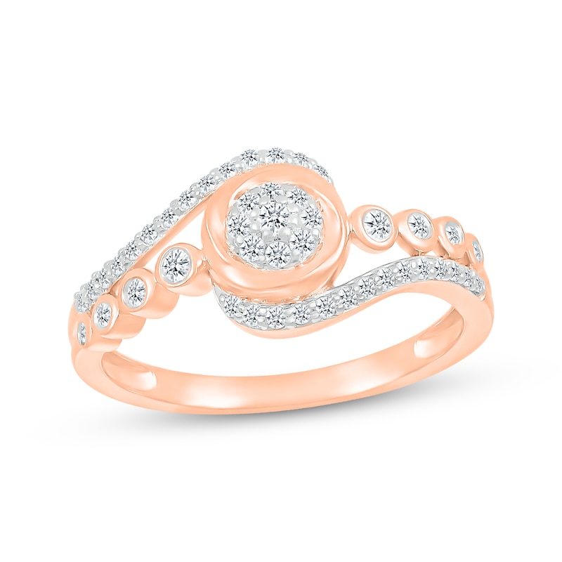 Multi-Diamond Center Swirl Bezel Promise Ring 1/4 ct tw 10K Rose Gold