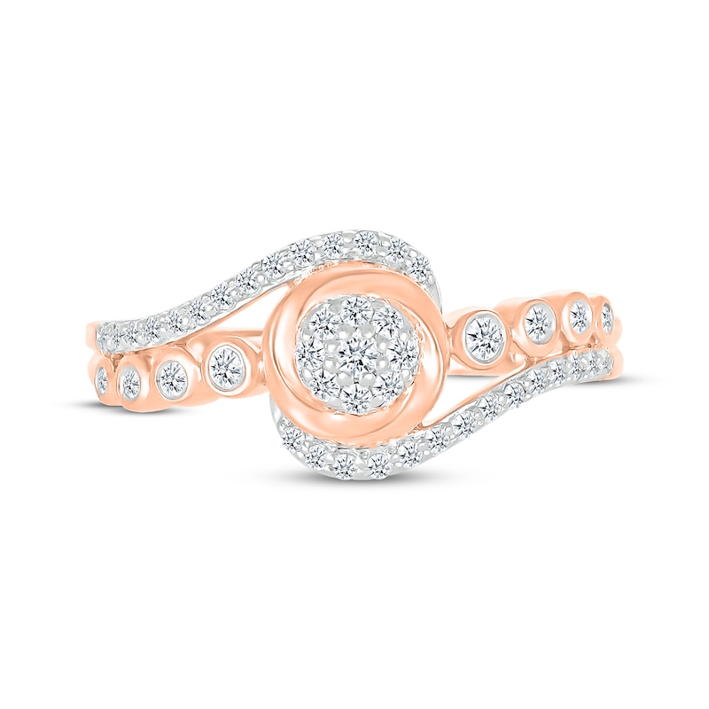 Main Image 3 of Multi-Diamond Swirl Halo Promise Ring 1/4 ct tw 10K Rose Gold