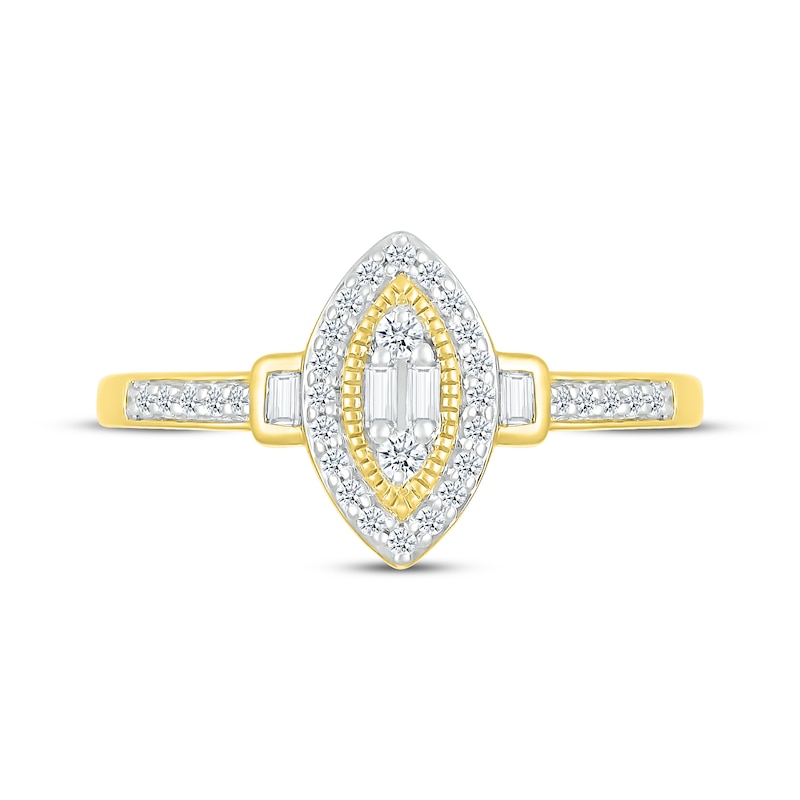 Main Image 3 of Round & Baguette-Cut Multi-Diamond Marquise Promise Ring 1/5 ct tw 10K Yellow Gold