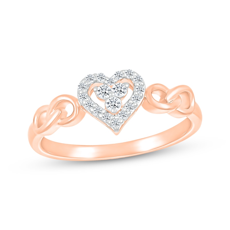 Main Image 1 of Diamond Heart Halo Promise Ring 1/8 ct tw 10K Rose Gold