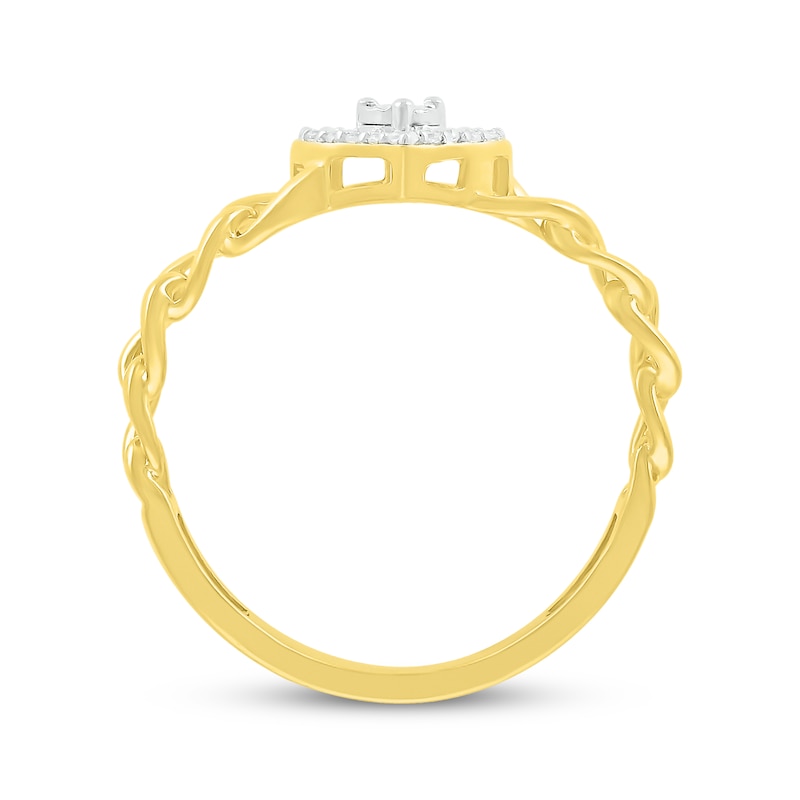 Main Image 2 of Round-Cut Diamond Heart Halo Chain Link Promise Ring 1/8 ct tw 10K Yellow Gold