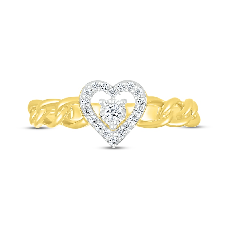 Main Image 3 of Round-Cut Diamond Heart Halo Chain Link Promise Ring 1/8 ct tw 10K Yellow Gold
