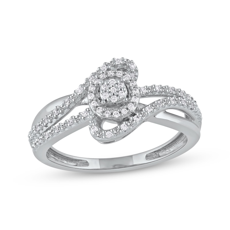 Main Image 1 of Multi-Diamond Center Bypass Swirl Diamond Ring 1/6 ct tw Sterling Silver