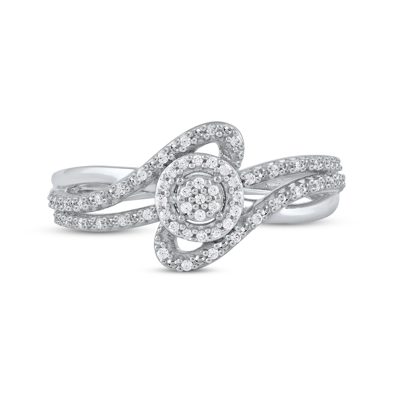 Main Image 3 of Multi-Diamond Center Bypass Swirl Diamond Ring 1/6 ct tw Sterling Silver