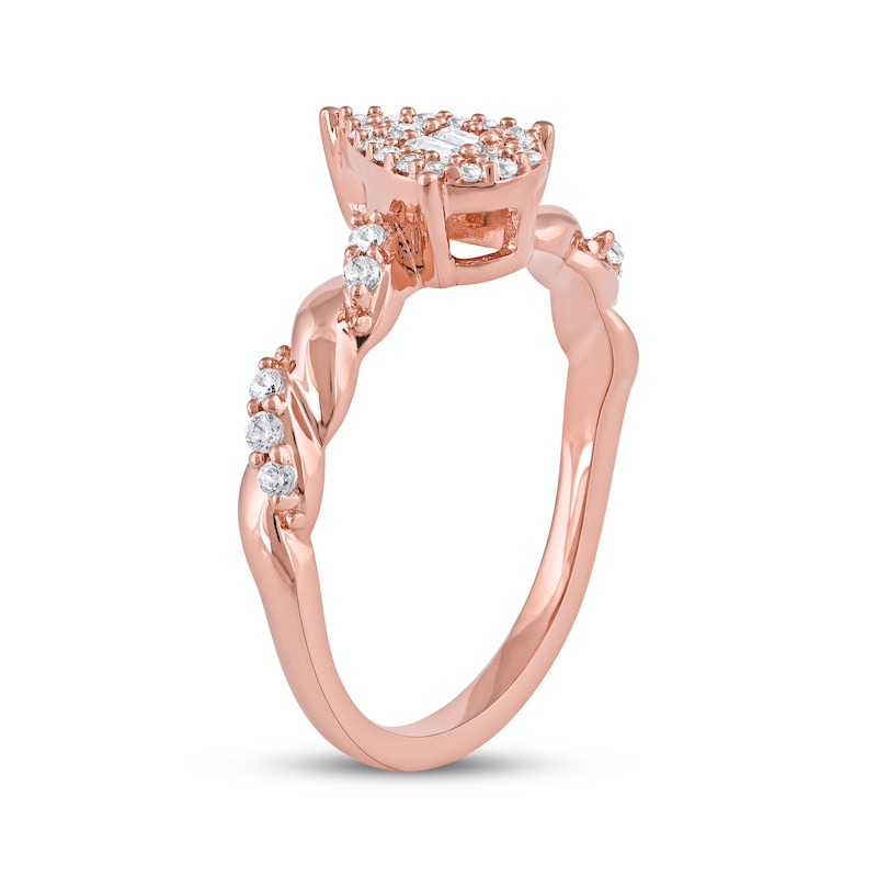 Main Image 2 of Baguette & Round-Cut Multi-Diamond Teardrop Halo Promise Ring 1/4 ct tw 10K Rose Gold
