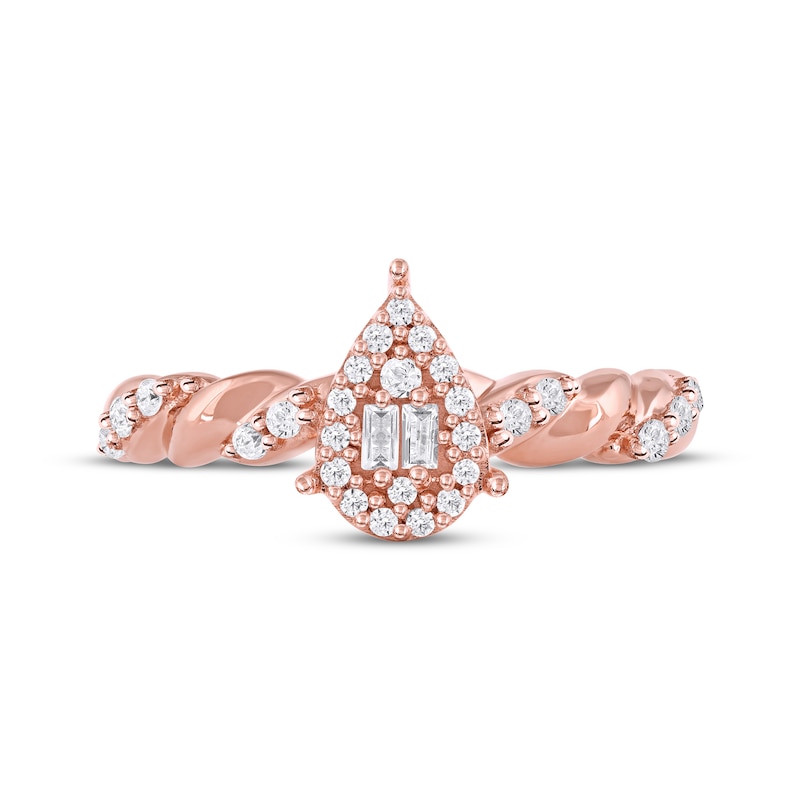 Main Image 3 of Baguette & Round-Cut Multi-Diamond Teardrop Halo Promise Ring 1/4 ct tw 10K Rose Gold
