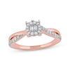 Thumbnail Image 1 of Round & Baguette-Cut Diamond Halo Promise Ring 1/5 ct tw 10K Rose Gold