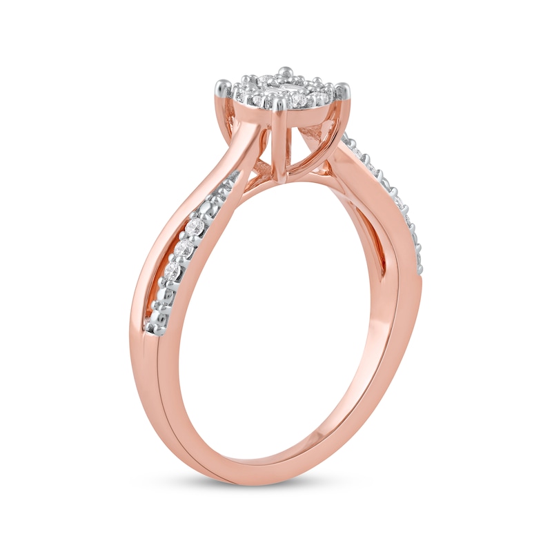 Main Image 2 of Round & Baguette-Cut Diamond Halo Promise Ring 1/5 ct tw 10K Rose Gold