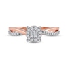 Thumbnail Image 3 of Round & Baguette-Cut Diamond Halo Promise Ring 1/5 ct tw 10K Rose Gold