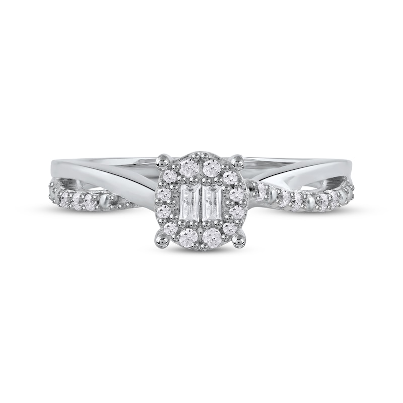 Baguette & Round-Cut Multi-Diamond Center Promise Ring 1/5 ct tw 10K White Gold