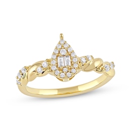 Baguette & Round-Cut Multi-Diamond Teardrop Halo Promise Ring 1/4 ct tw 10K Yellow Gold
