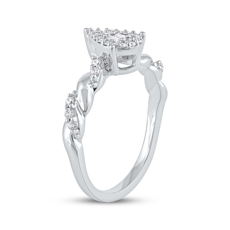 Baguette & Round-Cut Multi-Diamond Center Pear Promise Ring 1/4 ct tw 10K White Gold