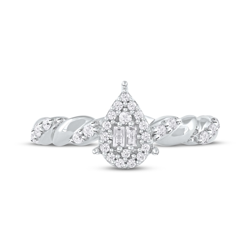 Baguette & Round-Cut Multi-Diamond Center Pear Promise Ring 1/4 ct tw 10K White Gold
