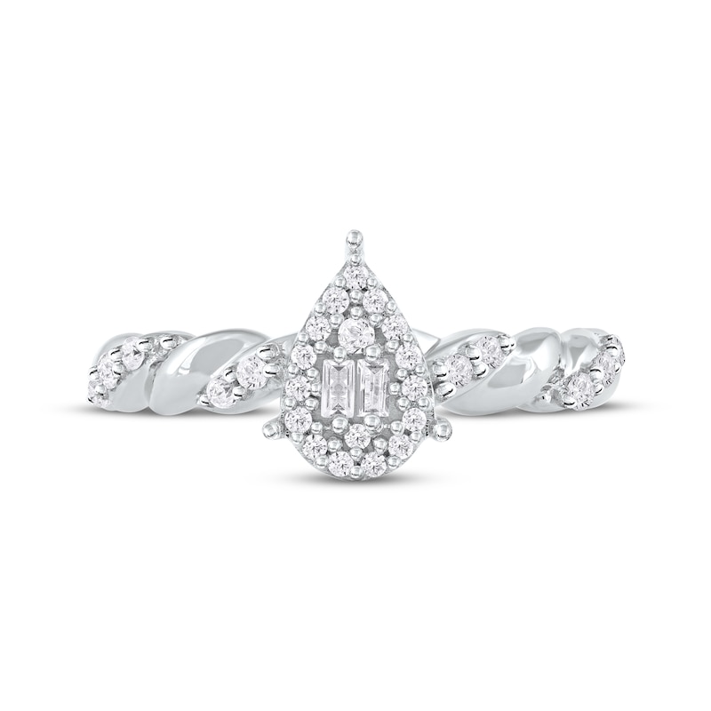 Main Image 3 of Baguette & Round-Cut Multi-Diamond Teardrop Halo Promise Ring 1/4 ct tw 10K White Gold