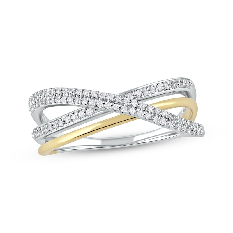 Diamond Crossover Ring 1/6 ct tw Sterling Silver & 10K Yellow Gold