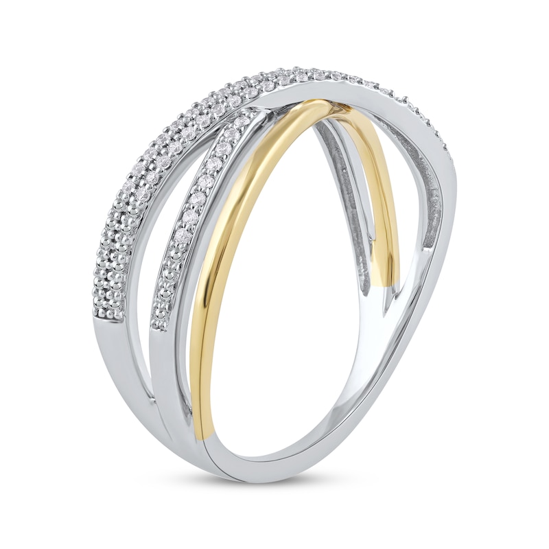 Diamond Crossover Ring 1/6 ct tw Sterling Silver & 10K Yellow Gold