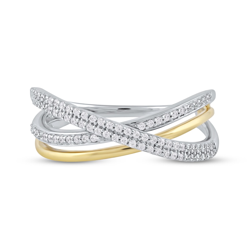 Main Image 3 of Diamond Crossover Ring 1/6 ct tw Sterling Silver & 10K Yellow Gold