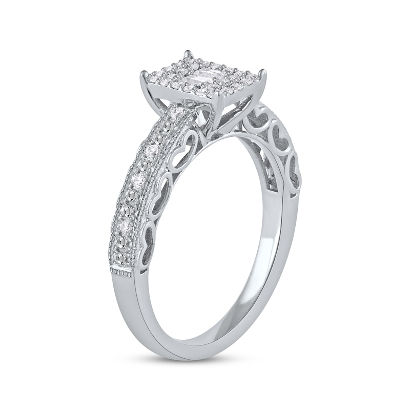 Baguette & Round-Cut Multi-Diamond Center Rectangle Frame Promise Ring 1/4 ct tw 10K White Gold