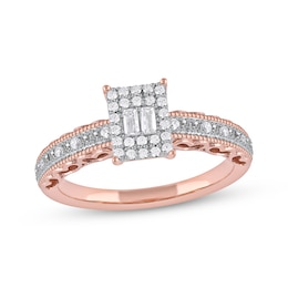 Baguette & Round-Cut Multi-Diamond Rectangle Frame Promise Ring 1/4 ct tw 10K Rose Gold
