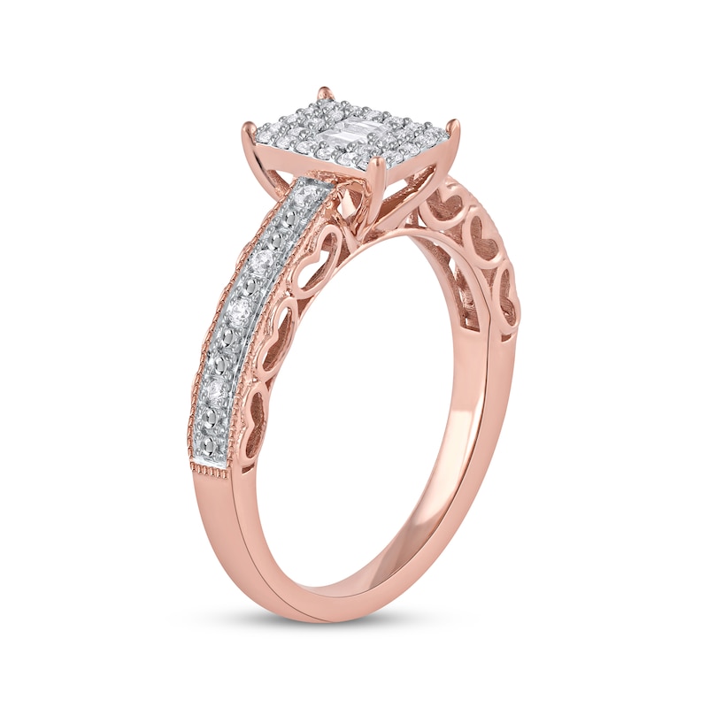 Main Image 2 of Baguette & Round-Cut Multi-Diamond Rectangle Frame Promise Ring 1/4 ct tw 10K Rose Gold