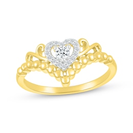 Diamond Beaded Chevron & Heart Promise Ring 1/8 ct tw 10K Yellow Gold