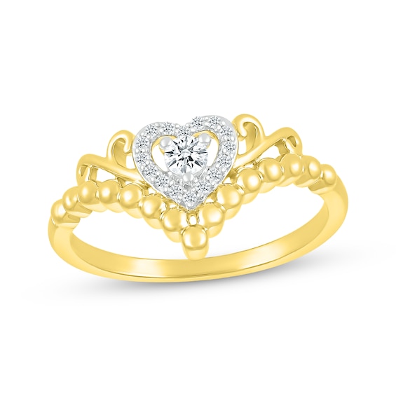 Diamond Beaded Chevron & Heart Promise Ring 1/8 ct tw 10K Yellow Gold