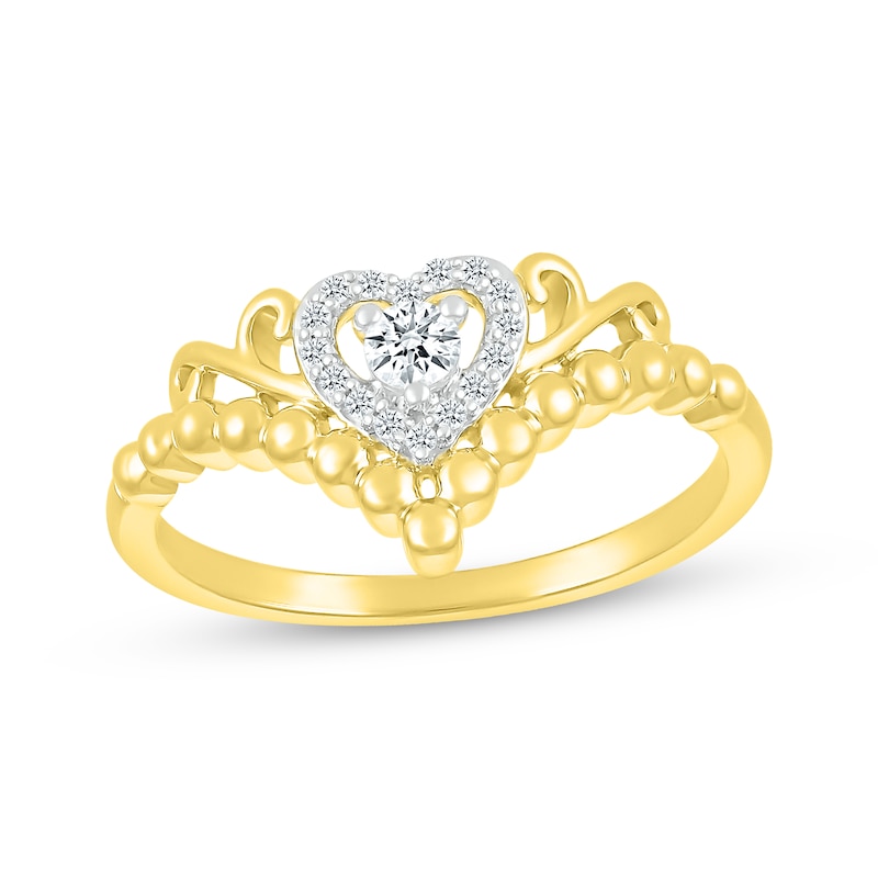 Main Image 1 of Diamond Beaded Chevron & Heart Promise Ring 1/8 ct tw 10K Yellow Gold