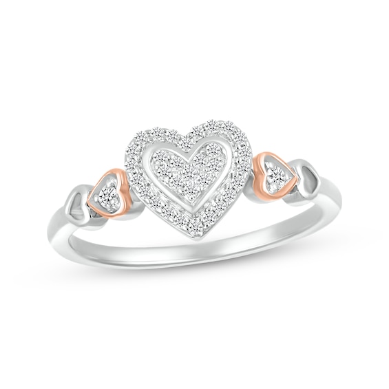 Multi-Diamond Heart Promise Ring 1/6 ct tw Sterling Silver & 10K Rose Gold