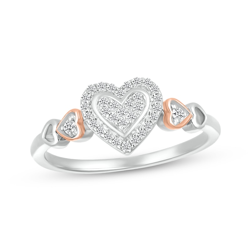 Multi-Diamond Center Heart Promise Ring 1/6 ct tw Sterling Silver & 10K Rose Gold