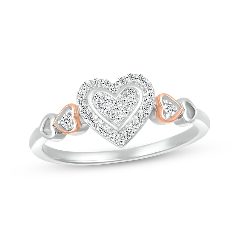 Main Image 1 of Multi-Diamond Heart Promise Ring 1/6 ct tw Sterling Silver & 10K Rose Gold