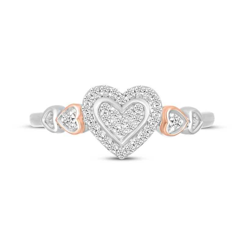 Main Image 3 of Multi-Diamond Heart Promise Ring 1/6 ct tw Sterling Silver & 10K Rose Gold