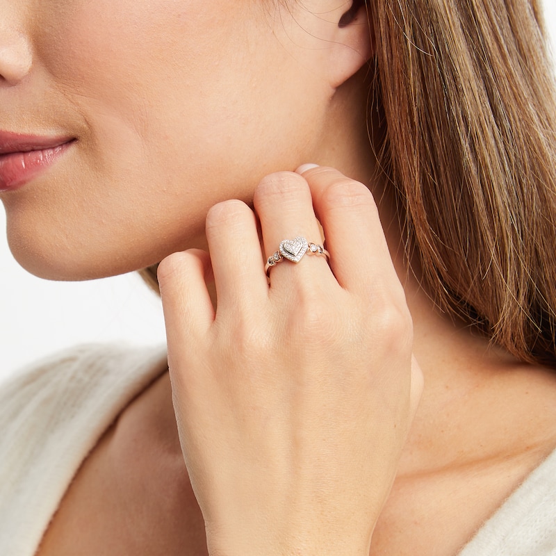 Multi-Diamond Center Heart Promise Ring 1/6 ct tw Sterling Silver & 10K Rose Gold