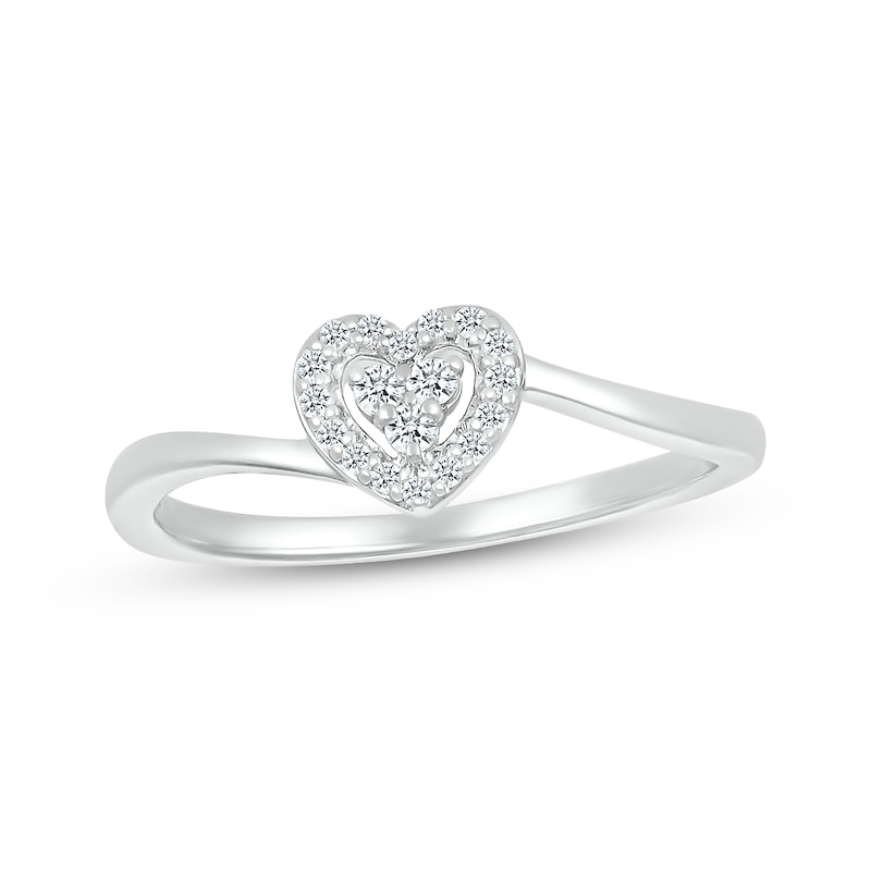 Main Image 1 of Multi-Diamond Center Heart Promise Ring 1/10 ct tw Sterling Silver