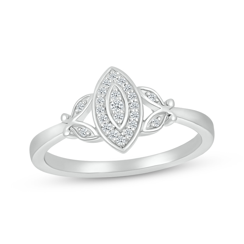 Multi-Diamond Center Marquise Frame & Butterfly Promise Ring 1/10 ct tw Sterling Silver