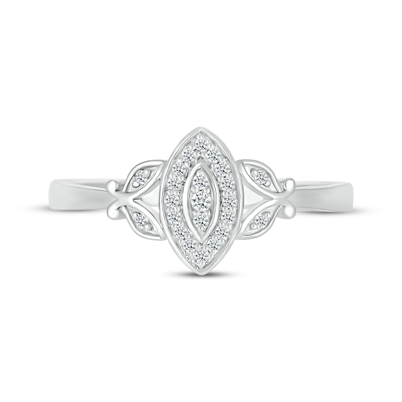 Multi-Diamond Center Marquise Frame & Butterfly Promise Ring 1/10 ct tw Sterling Silver