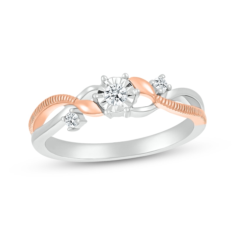 Diamond Twist Shank Promise Ring 1/10 ct tw Sterling Silver & 10K Rose Gold
