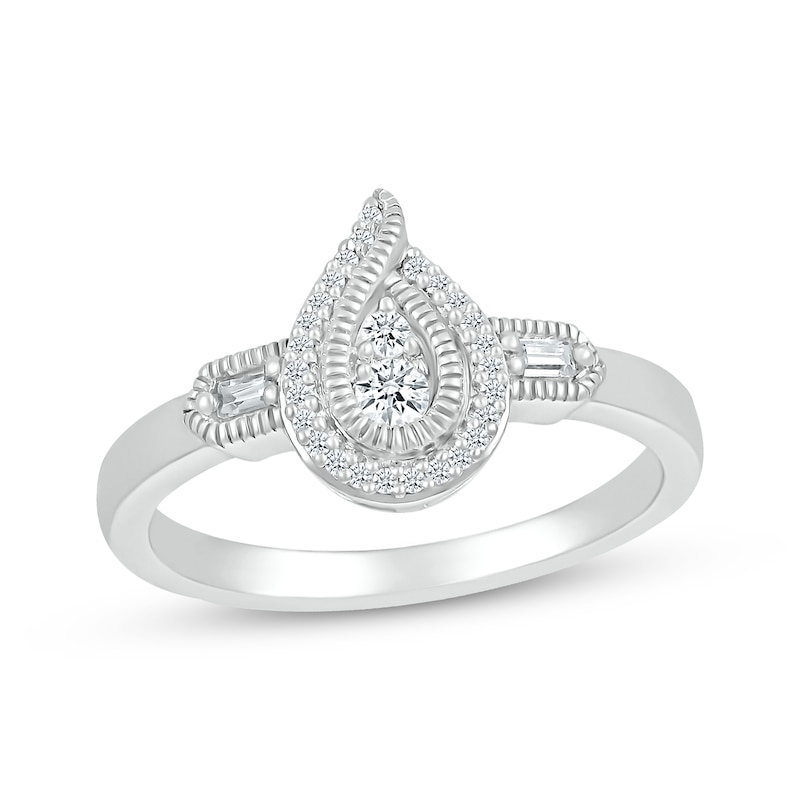 Main Image 1 of Baguette & Round-Cut Multi-Diamond Paisley Frame Promise Ring 1/6 ct tw Sterling Silver