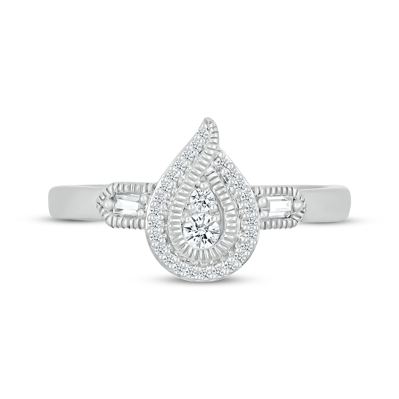 Main Image 3 of Baguette & Round-Cut Multi-Diamond Paisley Frame Promise Ring 1/6 ct tw Sterling Silver