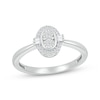 Thumbnail Image 1 of Round & Baguette-Cut Multi-Diamond Oval Halo Promise Ring 1/8 ct tw Sterling Silver