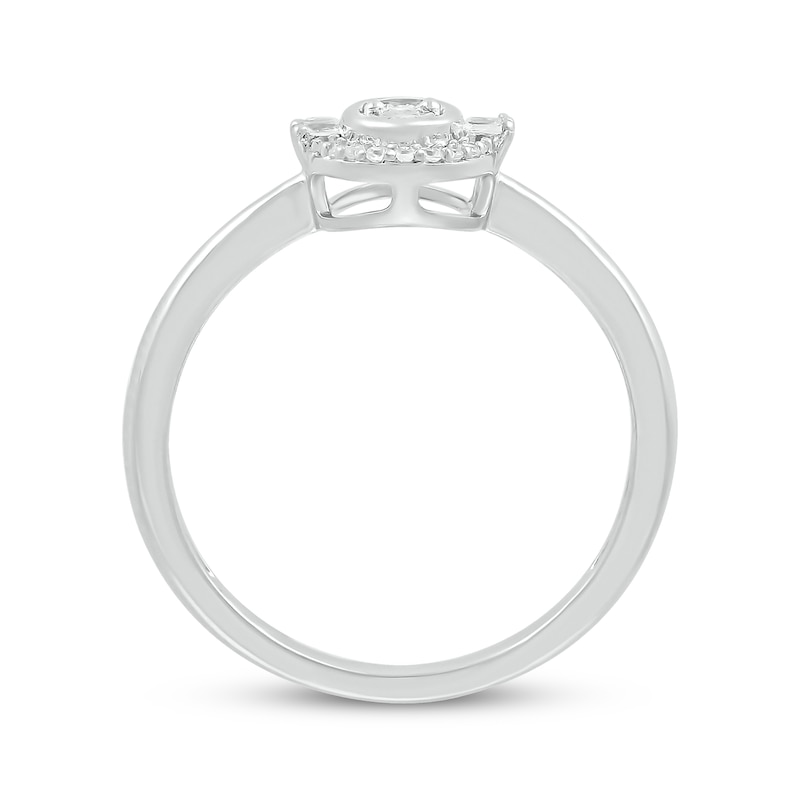 Main Image 2 of Round & Baguette-Cut Multi-Diamond Oval Halo Promise Ring 1/8 ct tw Sterling Silver