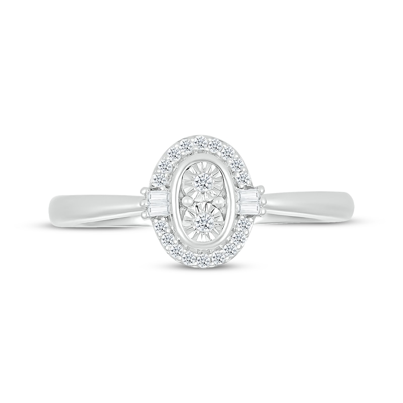 Main Image 3 of Round & Baguette-Cut Multi-Diamond Oval Halo Promise Ring 1/8 ct tw Sterling Silver